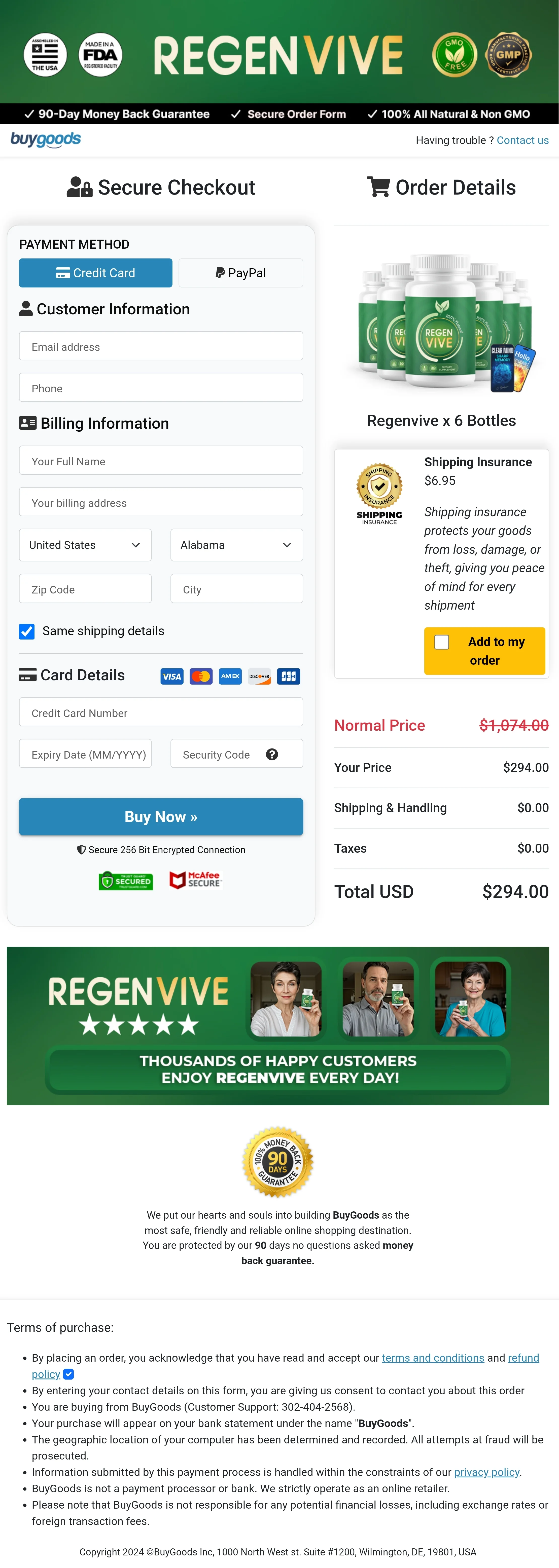 RegenVive order form